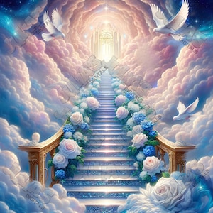 Memorial, Background, Blue, Pink, Roses, Doves, Heaven, Wings, Golden ...