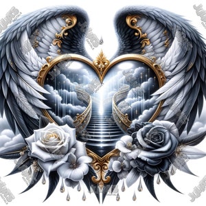 Descarga digital de envoltorio para vaso delgado de 20 oz conmemorativo, arte, cristiano, funeral, cielo, memorial, fondo descargable, RIP, alas, ángel
