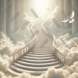 Memorial, Gray, Blue Sky, White, Background, Backdrop, In Loving Memory, Doves, Heaven, Rest in Peace, Stairway, Wings, Clouds.
