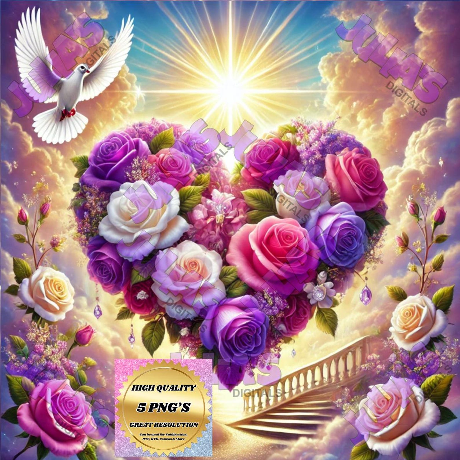Floral Heart PNG: Memorial Roses, Dove, Heaven Stairway (digital ...