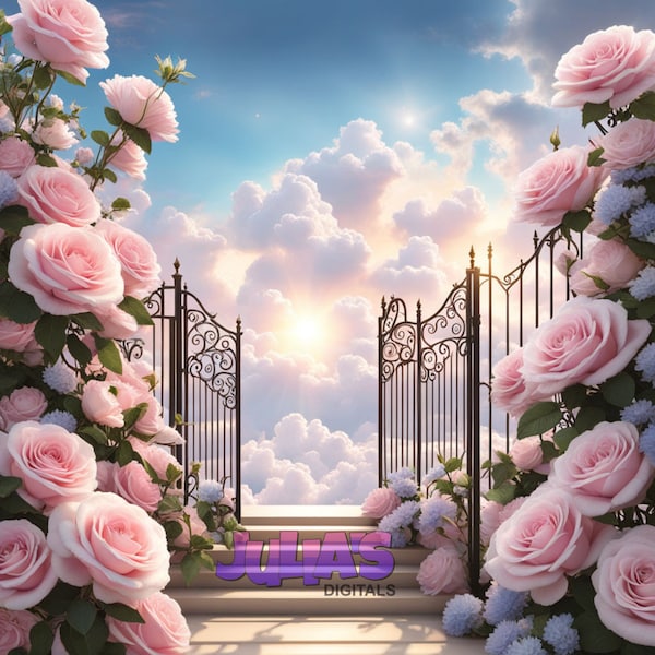 Memorial PNG, Lillies, Roses, Doves, Heaven, Rest in Peace, Wings, Angel, Golden Gate, Archway, Heavenly Stairway, Peaceful Clouds, Serene.