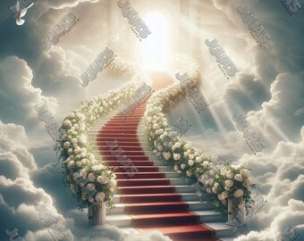 Fondo de la Escalera Conmemorativa al Cielo: Recuerdo del funeral (Descarga digital PNG)
