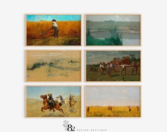 Samsung Frame TV Art Set | Vintage Frame TV Art | Muted Tonal Frame TV Art | Frame tv Set | Frame tv Painting Art Bundle | Neutral tv art