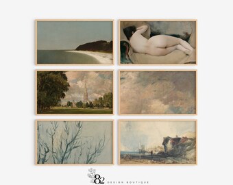 Samsung Frame TV Art Set | Vintage Frame TV Art | Muted Tonal Frame TV Art | Frame tv Set | Frame tv Painting Art Bundle | Neutral tv art