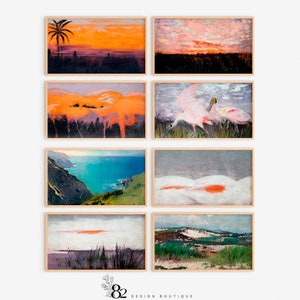 Samsung Frame TV Art Set | Modern Frame TV Art | Orange Pink Frame TV Art | Frame tv Set | Frame tv Painting Art Bundle  pastel toned tv art