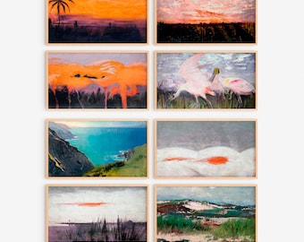 Samsung Frame TV Art Set | Modern Frame TV Art | Orange Pink Frame TV Art | Frame tv Set | Frame tv Painting Art Bundle  pastel toned tv art