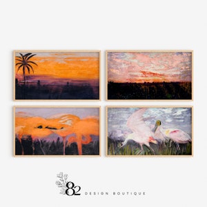 Samsung Frame TV Art Set | Modern Frame TV Art | Orange Pink Frame TV Art | Frame tv Set | Frame tv Painting Art Bundle  pastel toned tv art