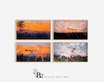 Samsung Frame TV Art Set | Modern Frame TV Art | Orange Pink Frame TV Art | Frame tv Set | Frame tv Painting Art Bundle  pastel toned tv art