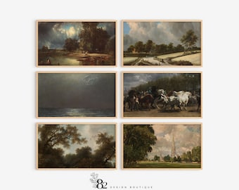 Samsung Frame TV Art Set | Vintage Frame TV Art | Muted Tonal Frame TV Art | Frame tv Set | Frame tv Painting Art Bundle | Neutral tv art