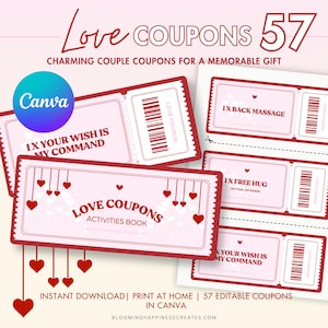 Customizable Love Coupon Book, Love Editable Coupon Template, Printable Love Coupons, Coupon Book Template, Love Coupons, Couple Coupon
