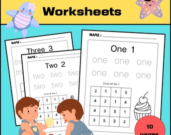 1-10 Number Tracing Worksheets, Preschool Worksheet Printable, Handwriting Practice, Kindergarten Worksheets