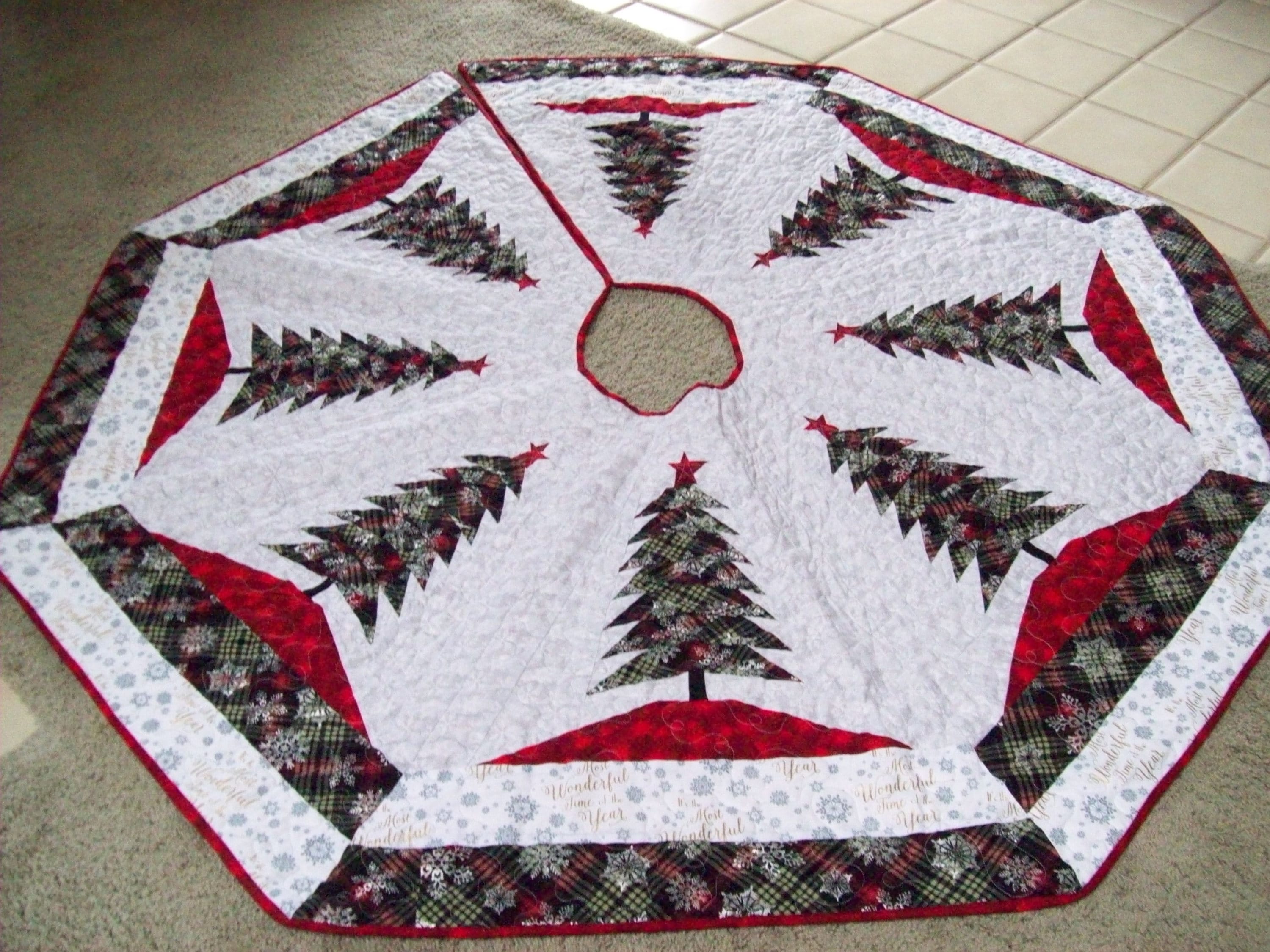 Larger 64 Quilted Christmas Tree Skirt 14L Reversible Etsy