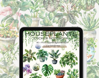 Houseplant Digital Sticker Book for Goodnotes, Monstera Planner Stickers, Plant Mama Stickers for iPad, Philodendron, Hoya, Succulents