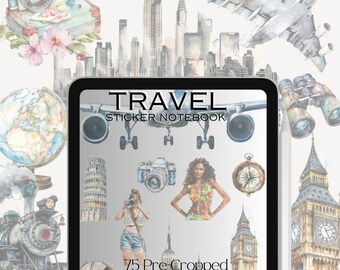 Travel Digital Sticker Book for GoodNotes, Vacation Planner Stickers, Road Trip Airplane Camping iPad Stickers, Wanderlust Digital Download