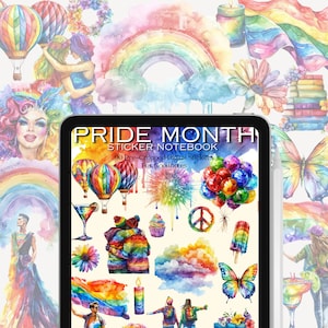 以下が含まれることがあります： Goodnotes 用のデジタルステッカーノートブック。プライドマンスをテーマにした、事前に切り抜かれた90個のデジタルステッカーが含まれています。ステッカーには、虹、ハート、蝶、平和のサインなどが含まれています。