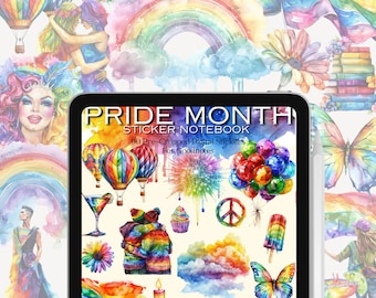 Pride Month Digital Sticker Book for GoodNotes, LGBTQ Rainbow Planner Stickers, iPad Digital Journal Stickers, Pride Clipart Download