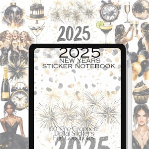 New Year&#39;s Eve Digital Stickers for Goodnotes, Near Years Themed Stickers, January Digital Planner Stickers, 2025 Digital Stickers