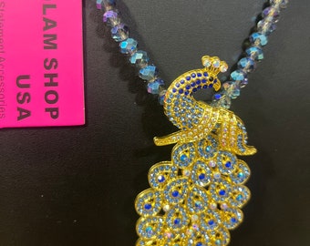 Alora sparkling peacock glass beaded necklace