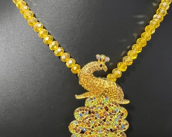 Alora peacock beaded glass necklace