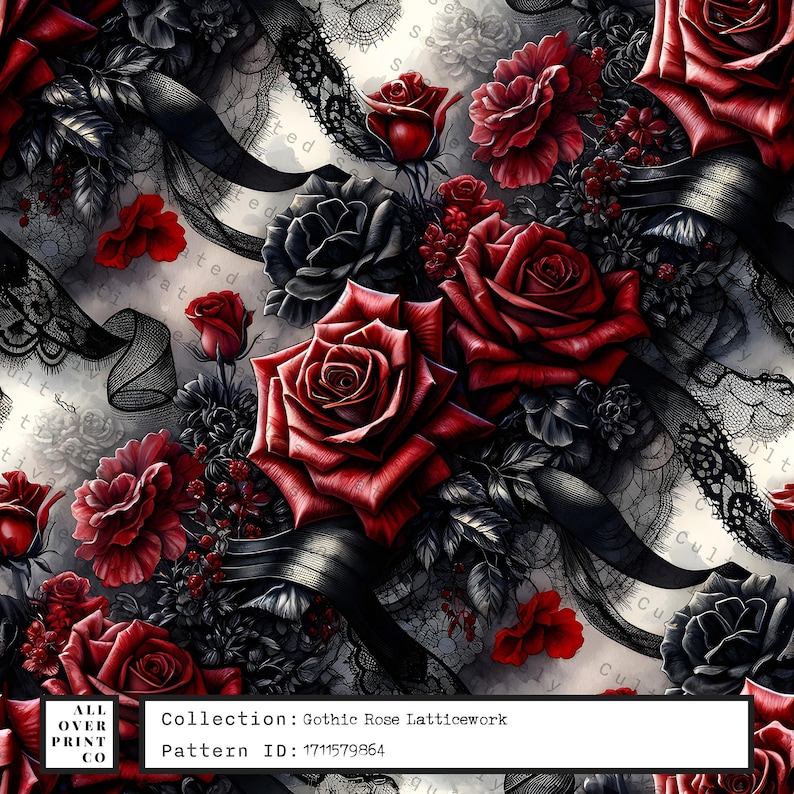Gothic Rose Seamless Pattern Digital Paper Pack Bundle, Black Lace and ...