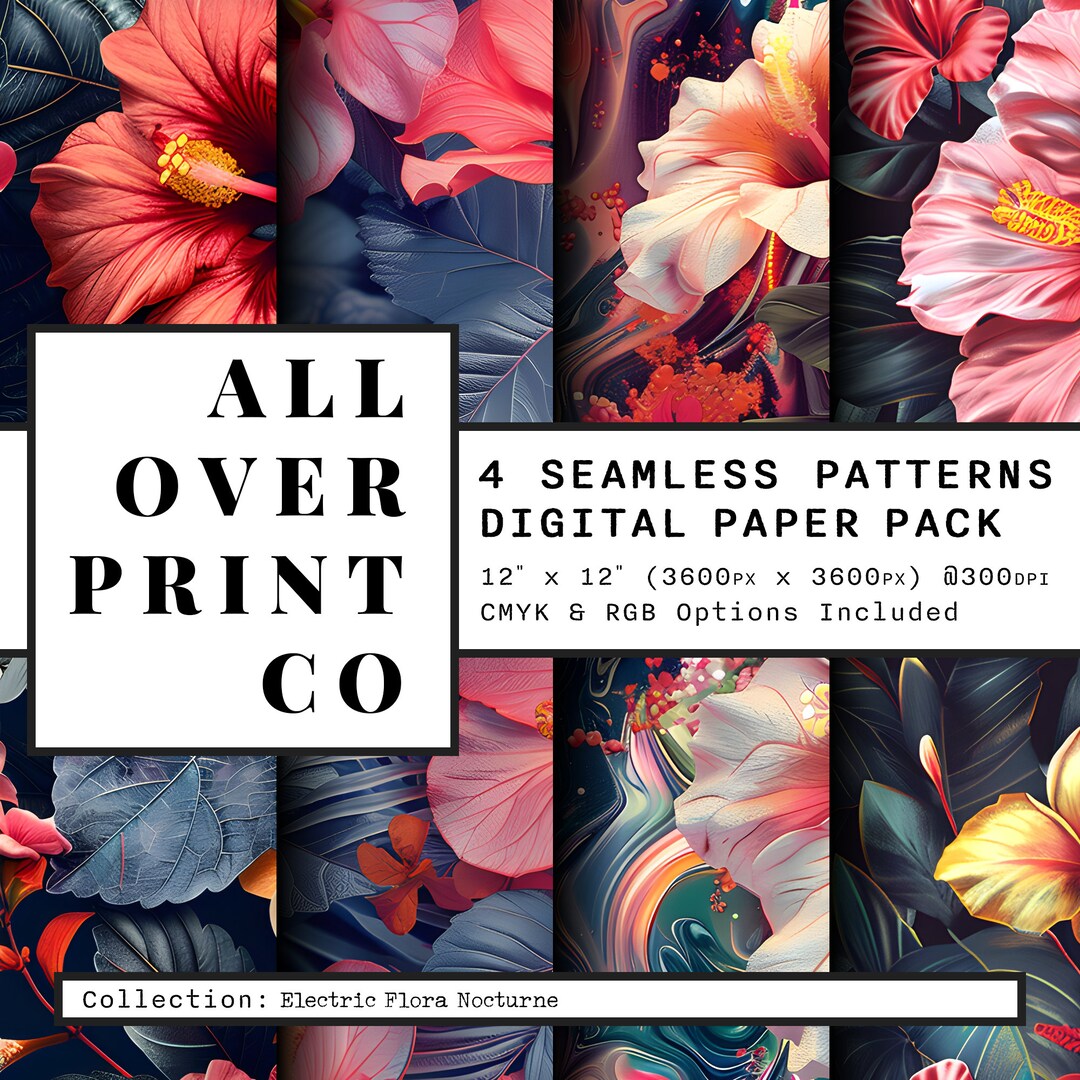 Hawaiian Print Neon Floral Seamless Pattern High Contrast Digital Paper ...
