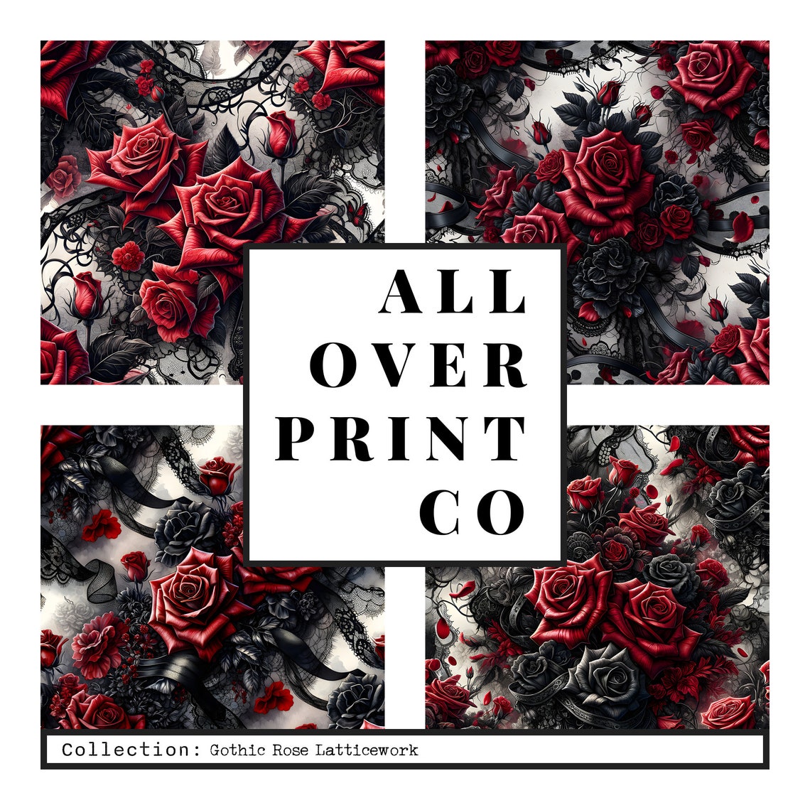 Gothic Rose Seamless Pattern Digital Paper Pack Bundle, Black Lace and ...