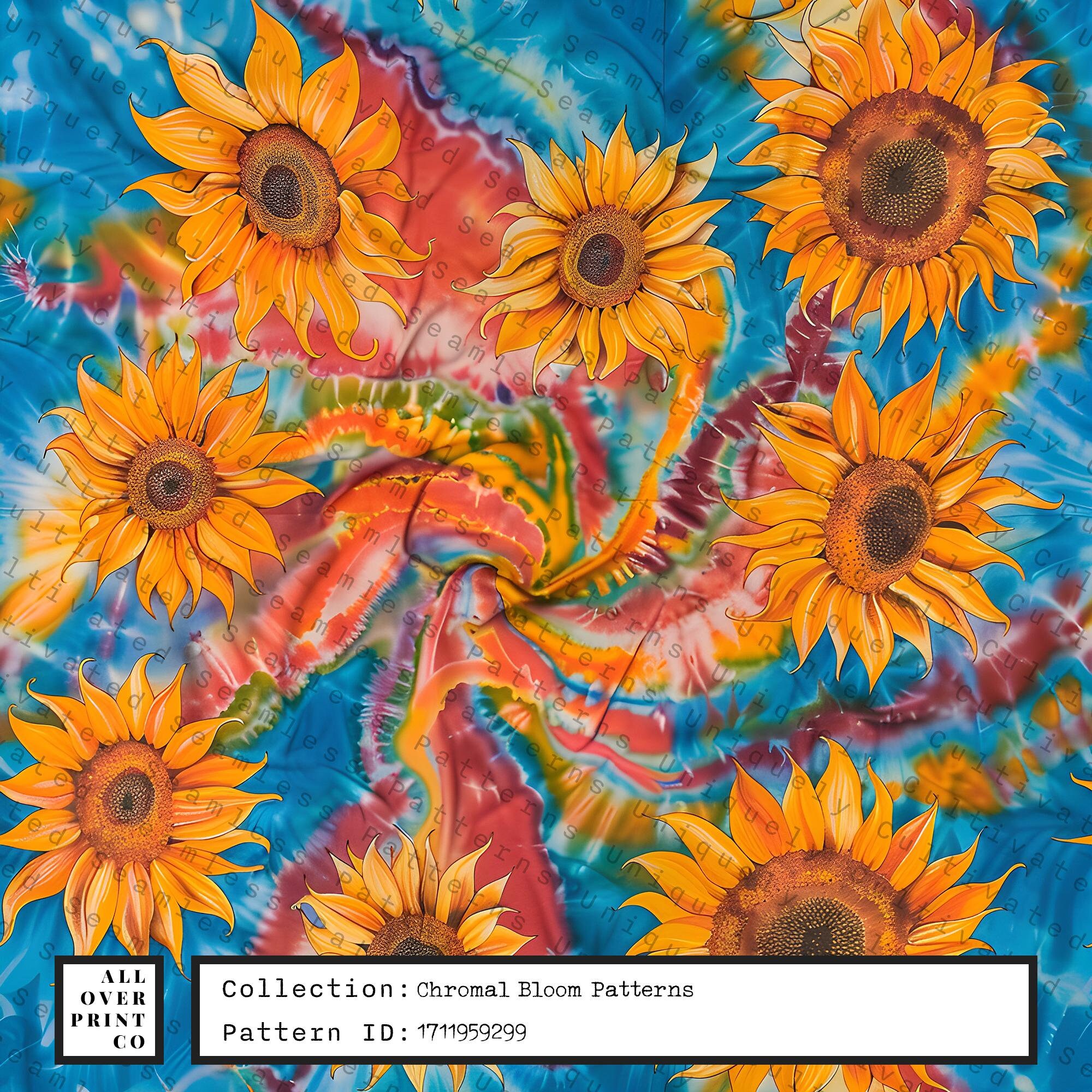 Tiedye Sunflower Seamless Patterns Digital Paper Pack, Bright Floral