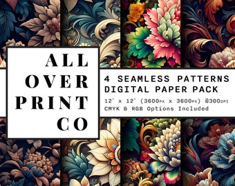 Fractal Flowers Seamless Patterns Digital Paper Pack, Modern Floral Printable Backgrounds, Scrapbooking, Card Making, Decoupage Paper