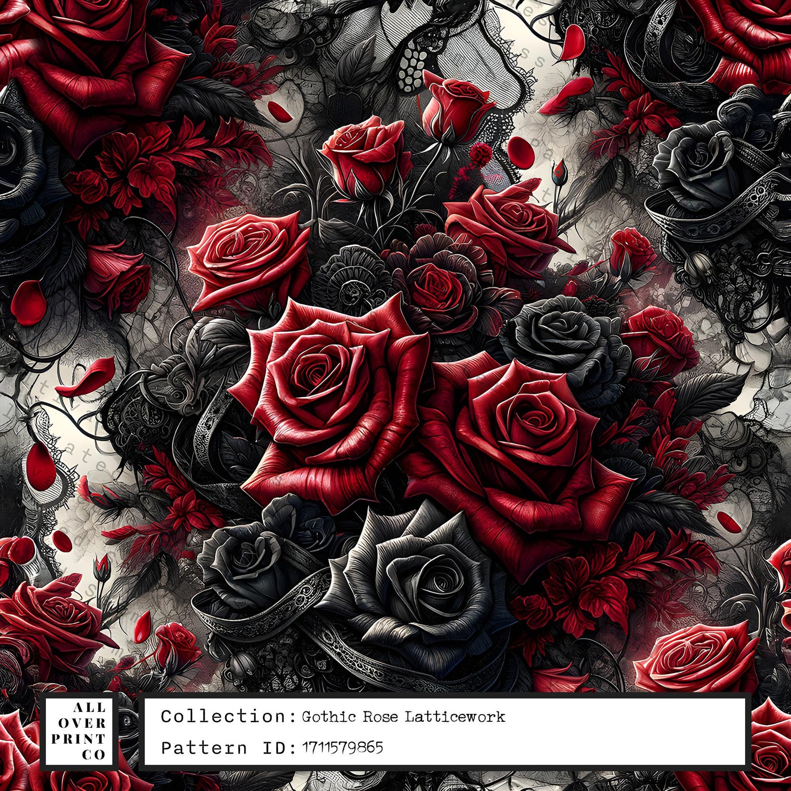 Gothic Rose Seamless Pattern Digital Paper Pack Bundle, Black Lace and ...