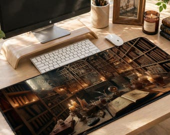 Dark Academia Desk Mat, Spooky Library, Fantasy Office Decor