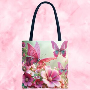 3D Pink Wildflowers Tote, Mother's Day Gift, Nature Lover Gift, School Bag, Flower Tote Bag, Butterfly Gifts, Cottagecore Aesthetic
