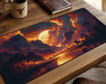 Ember Moon Cowboy Desk Mat, Desert Art Mouse Pad, Western Office Decor