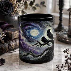 Moonlit Crows Coffee Mug, Gothic Spooky Decor, Goth Gifts