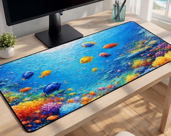 Tropical Reef Desk Mat, Ocean Lover Gifts, Beach House Decor, Fish Lover Gift