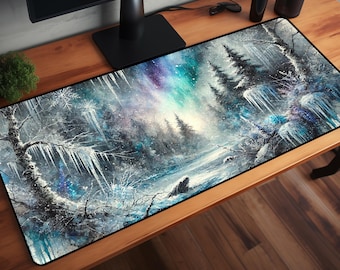 Northern Lights Desk Mat, Celestial Gifts, Watercolor Art