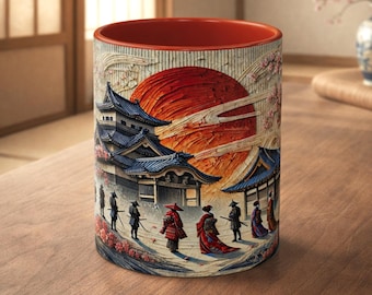 Land of the Rising Sun Japanese Coffee Mug, Samurai Decor