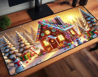 Gingerbread House Christmas Desk Mat, Winter Wonderland Decor