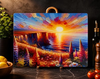 Ocean Sunrise Glass Cutting Board, Sea Lover Gift, Beach House Decor