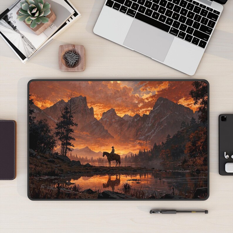 Fire Sky Cowboy Desk Mat, Desert Art Mouse Pad, Western Office Decor - Etsy