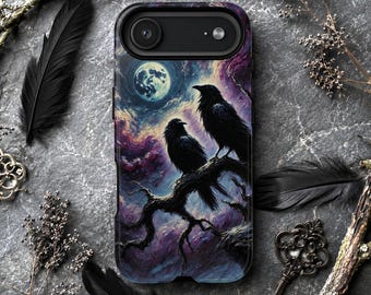 Moonlit Crows Phone Case, Goth Gifts, Raven Art, Gothic Phone Cover