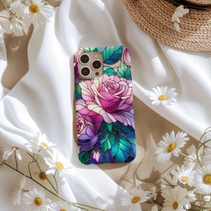 Stained Glass Pink Roses Phone Case, Flower Lover Gift, Rose Lover Gifts image 7