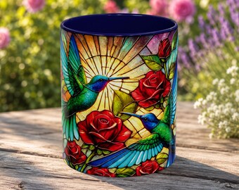 Stained Glass Hummingbirds Coffee Mug, Hummingbird Decor