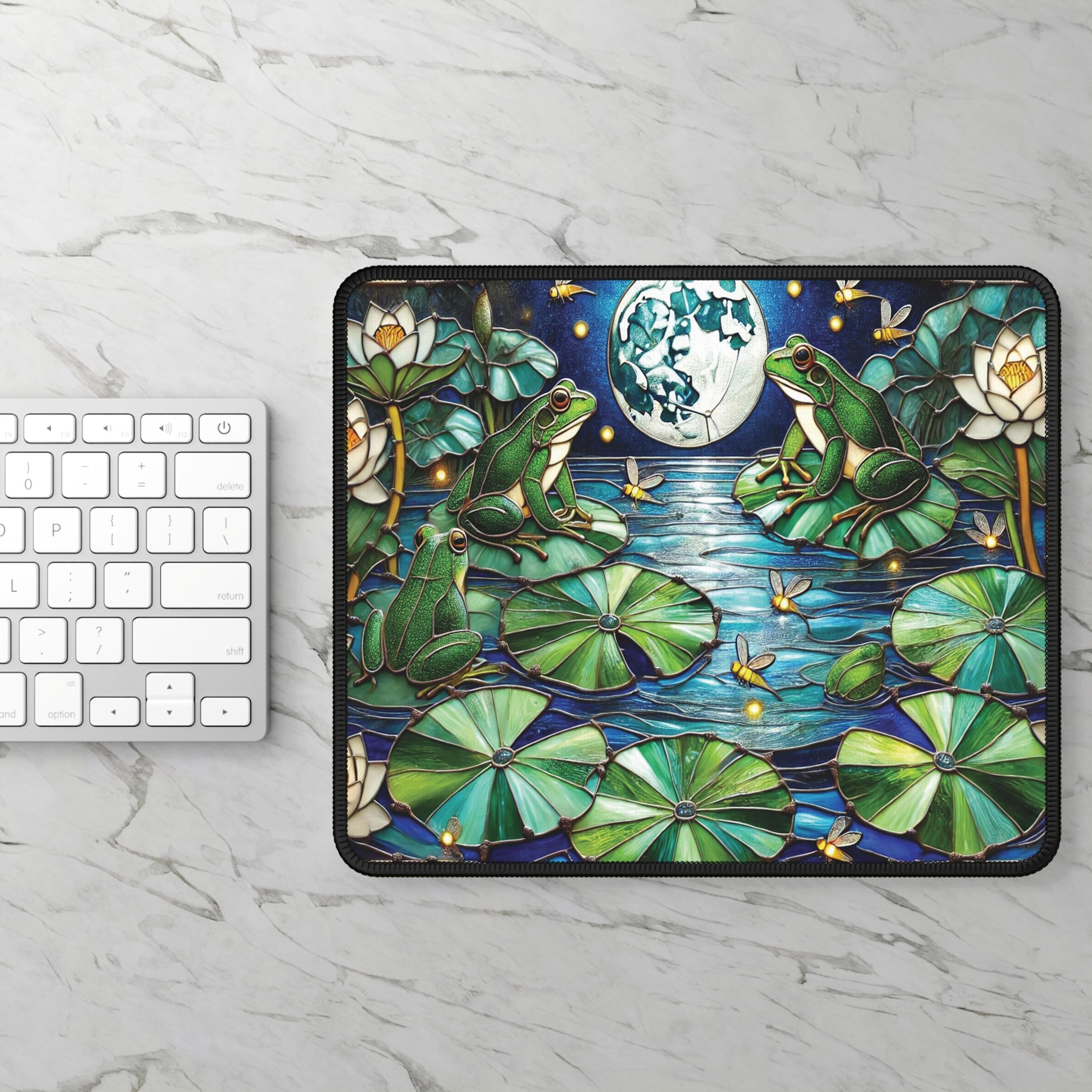 Moonlit Frogs Desk Mat, Stained Glass Style, Frog Office Decor - Etsy