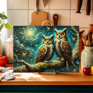 Mystic Owls Glass Cutting Board, Kitchen Gifts, Gift for Mom, Gift for Him, Wedding Gifts, Cutting Board Gift, Unique Housewarming Gift
