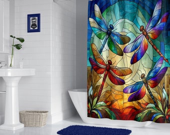 Dragonflies, Stained Glass, Dragonfly, Shower Curtains, Nature Gifts, Bathroom Decor, Mother's Day Gifts, Nature Lover Gift, Bathtub Curtain