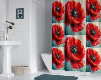 Red Poppies, Shower Curtains, Nature Lover Gifts, Bathroom Decor, Gift for Housewarming, Nature Lover Gift, Abstract Print, Wildflowers