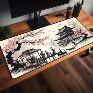 Japanese Art Water Ripples Desk Mat, Japanese Office Decor, Minimalist Aesthetic, Zen Art, Peaceful Home Decor, Japan Lovers Gift