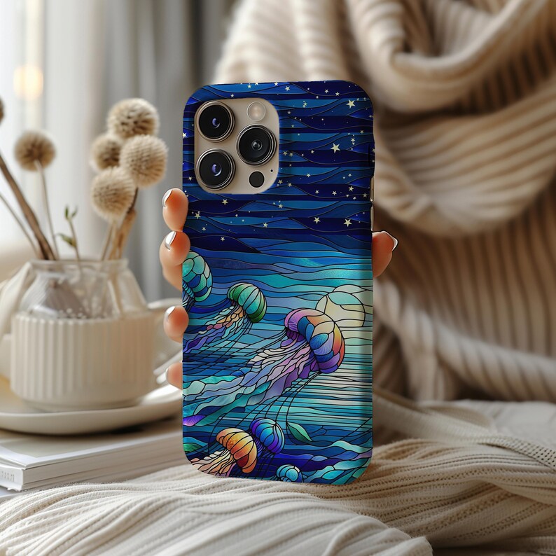 Stained Glass Jellyfish Phone Case, Tropical Decor, Ocean Lover Gift image 6