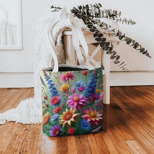 Wildflower Bloom Tote Bag, Colorful Floral Everyday Bag, Flower Lover Gift
