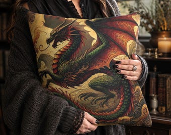 Keeper of the Flame Dragon Pillowcase, Gothic Home Decor, Mythical Creatures Gift